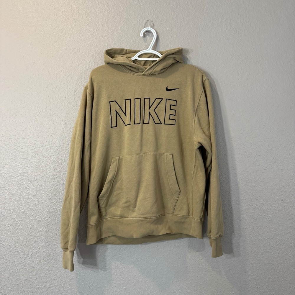 Nike Men's Size M Khaki Graphic Logo Fleece Pullover Hoodie FQ6155-247